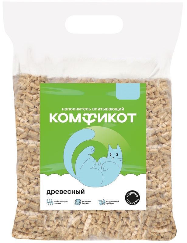 Наполнитель древесный Комфикот впитывающий крупные гранулы