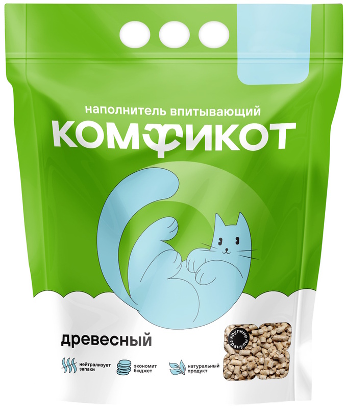 Наполнитель древесный Комфикот впитывающий крупные гранулы