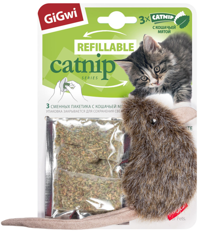 Игрушка ГиГви Refillable Catnip мышка с кошачьей мятой, GiGwi