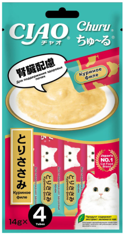 Инаба Чао пюре для кошек Churu Куриное филе для поддержания здоровья почек, Inaba Ciao