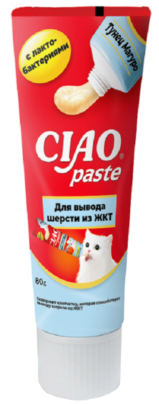 Паста Инаба для кошек для вывода шерсти из желудочно-кишечного тракта Тунец Магуро, Inaba Ciao