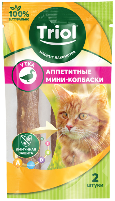 Аппетитные мини-колбаски для кошек Триол из утки, Triol
