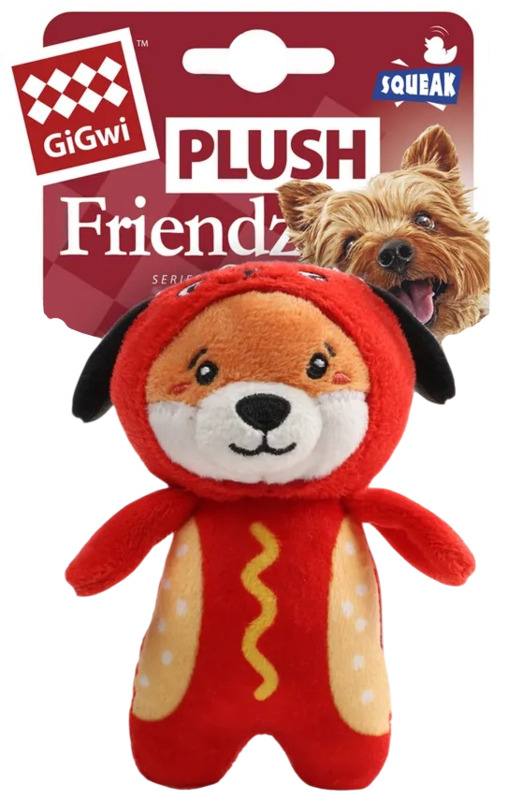 Игрушка для собак GiGwi Plush Friendz Лисичка в костюме хот-дога с пищалкой, ГиГви