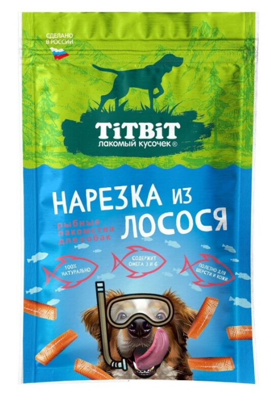 Лакомство ТитБит нарезка из лосося для собак, TitBit
