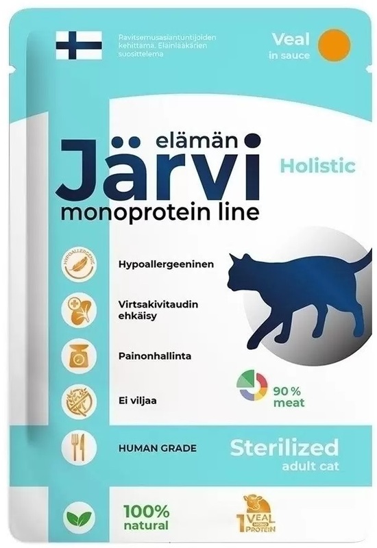 Пауч Ярви монопротеиновый для стерилизованных кошек и кастрированных котов кусочки в соусе Телятина, Jarvi