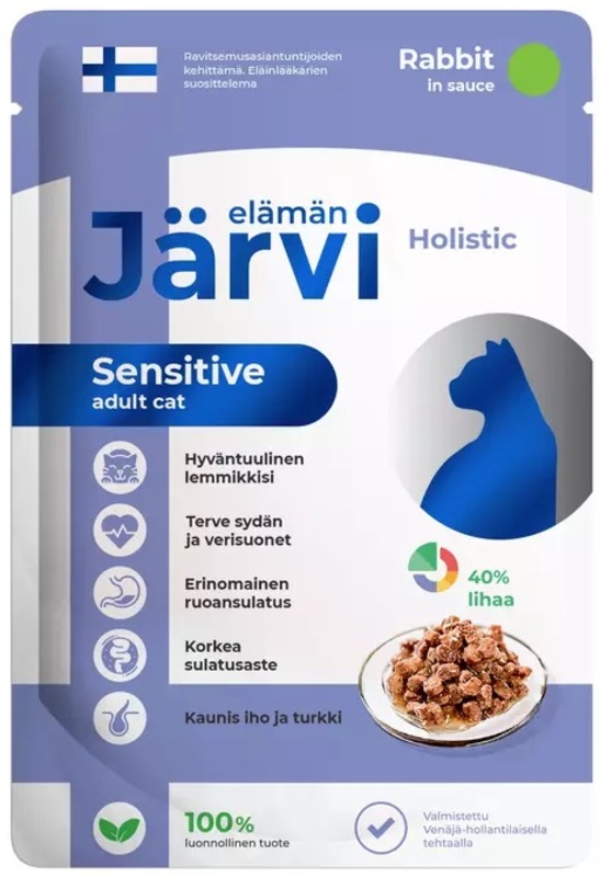 Пауч Ярви для кошек с чувствительным пищеварением кусочки в соусе Кролик, Jarvi