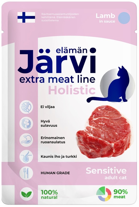 Пауч Ярви Экстра для кошек с чувствительным пищеварением кусочки в соусе Ягненок, Jarvi Extra meat line
