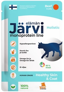 Пауч Ярви монопротеиновый для кошек для красивой шерсти и здоровой кожи кусочки в желе Говядина, Jarvi