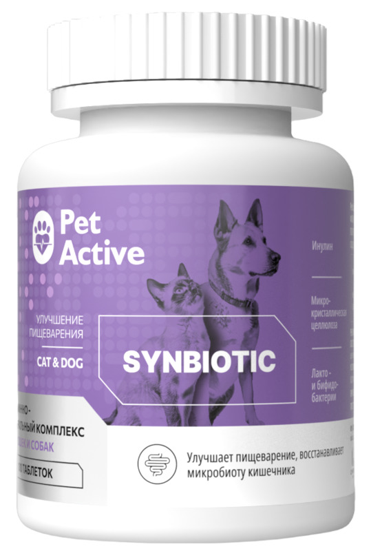 Витаминно-минеральный комплекс ПетАктив PetActive для кошек и собак Синбиотик для улучшения пищеварения, PetActive