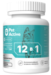 Витаминно-минеральный комплекс ПетАктив 12 в 1 для взрослых кошек, PetActive
