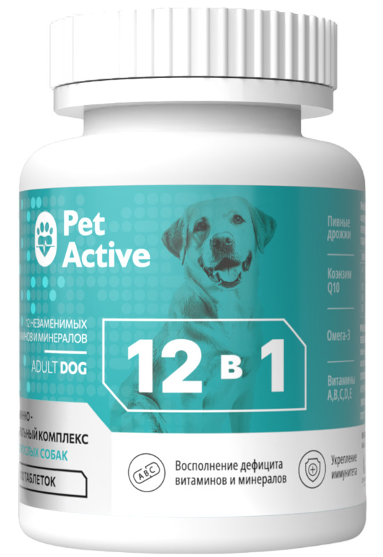 Витаминно-минеральный комплекс ПетАктив 12 в 1 для взрослых собак всех пород, PetActive