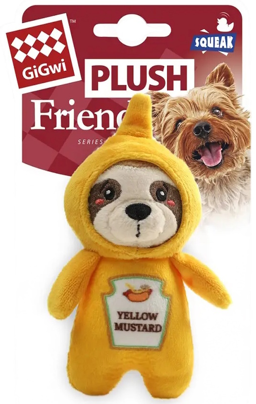 Игрушка ГиГви Plush Friendz для собак Ленивец в костюме горчицы с пищалкой, GiGwi
