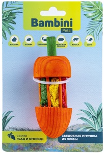 Игрушка Бомбини Петс для грызунов "Морковка" из дерева с люфой, Bambini Pets