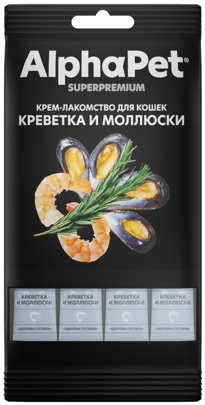 Крем-лакомство АльфаПет с креветками и моллюсками для кошек, AlphaPet Superpremium