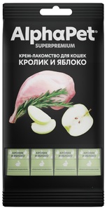 Крем-лакомство АльфаПет с кроликом и яблоком для кошек, AlphaPet Superpremium