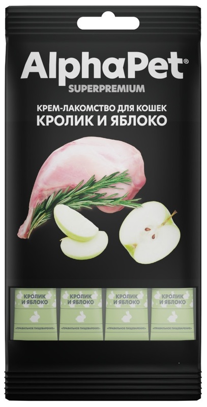 Крем-лакомство АльфаПет с кроликом и яблоком для кошек, AlphaPet Superpremium