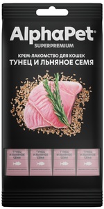 Крем-лакомство АльфаПет с тунцом и семенами льна для кошек, AlphaPet Superpremium