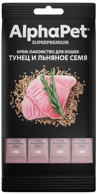 Крем-лакомство АльфаПет с тунцом и семенами льна для кошек, AlphaPet Superpremium