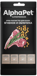 Крем-лакомство АльфаПет с ягненком и облепихо для кошек, AlphaPet Superpremium