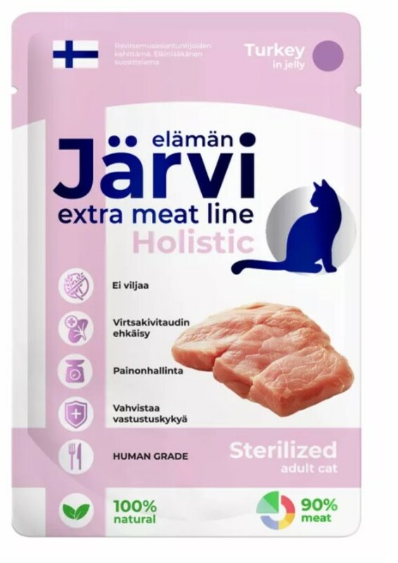 Пауч Jarvi Extra meat line для стерилизованных кошек кусочки в желе Индейка, Ярви