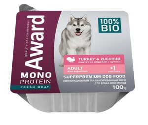 Паштет AWARD Monoprotein для взрослых собак Индейка с цукини, Авард