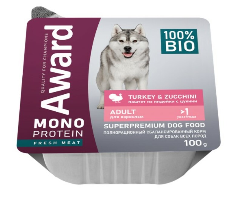 Паштет AWARD Monoprotein для взрослых собак Индейка с цукини, Авард