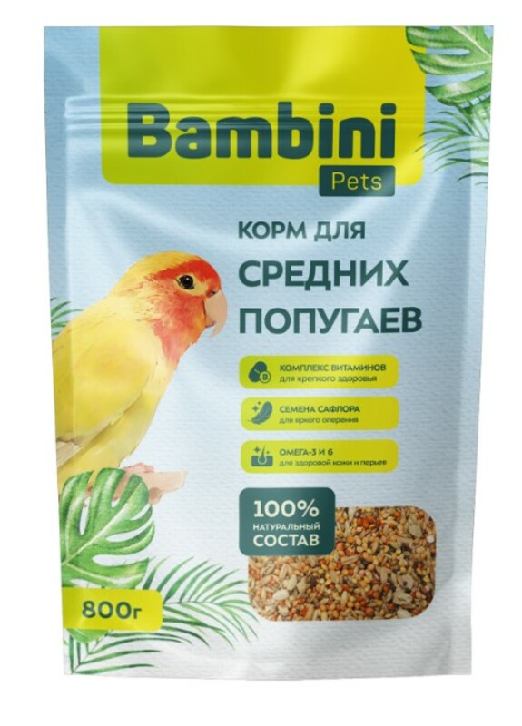 Корм Bambini Pets для средних попугаев, Бомбини Петс