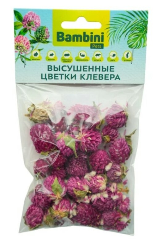 Лакомство Bambini Pets высушенные цветы клевера для грызунов и кроликов, Бамбини Петс 