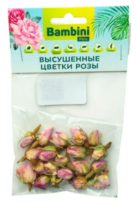 Лакомство Bambini Pets высушенные цветы розы для грызунов и кроликов, Бамбини Петс 
