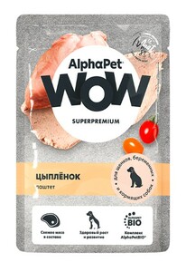 AlphaPet WOW Цыпленок паштет для щенков, беременных и кормящих собак, АльфаПет
