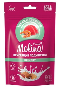 Лакомство MOLINA Хрустящие подушечки с тунцом и креветкой URINARY, Молина 