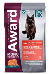 AWARD Monoprotein для взрослых стерилизованных кошек, лосось. Авард