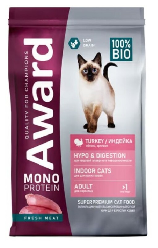 AWARD Monoprotein для взрослых кошек, индейка. Авард
