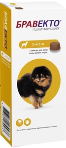 Бравекто таблетки от блох и клещей для собак, 1 таблетка 112,5 мг 2-4,5 кг