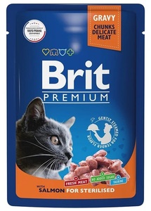 Brit premium sterilised cat пауч лосось в соусе, Брит