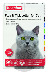 Beaphar Flea & Tick ошейник от блох для кошек, Беафар Фли и Тик красный
