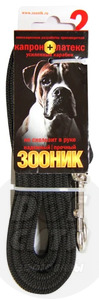 Поводок Зооник капроновый с латексной нитью и усиленным карабином 5м*25 мм черный
