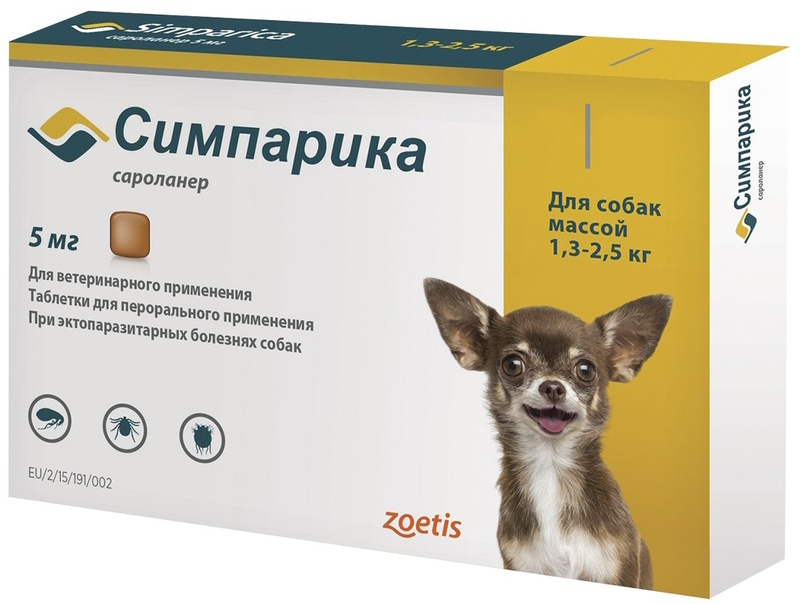 Симпарика от блох и клещей 1 таблетка