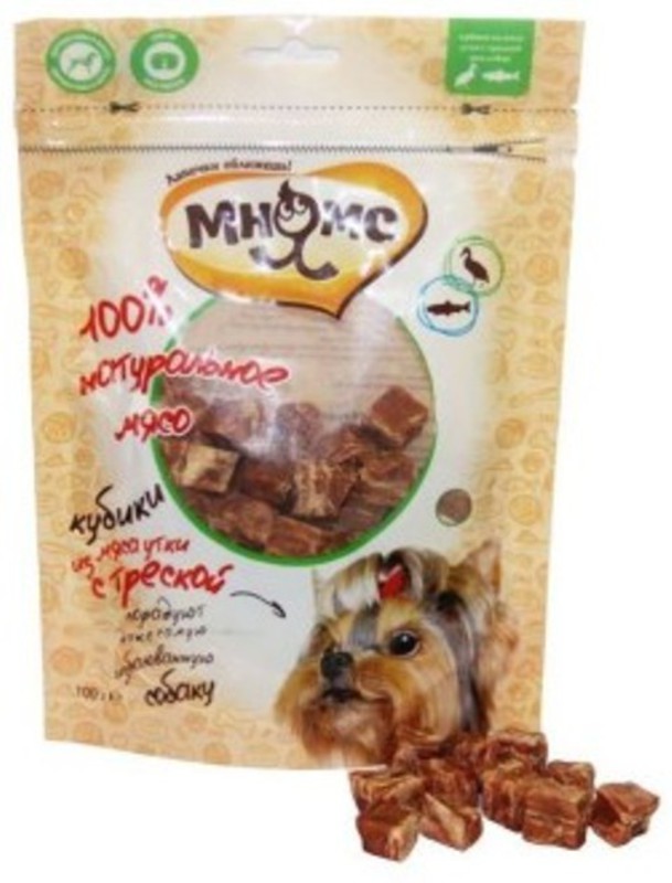 Мнямс Лакомство для собак кубики из мяса утки с треской