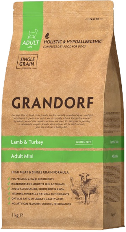 Грандорф ягнёнок с индейкой и рисом для собак миниатюрных пород, Grandorf