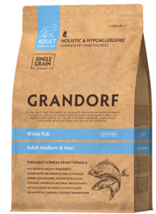 Grandorf White Fish с рисом для собак средних и крупных пород, Грандорф