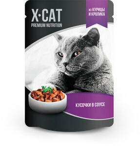 Консервы X-CAT Premium Nutrition курица и кролик в соусе, Икс-кэт