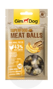 GimDog  лакомство из курицы с бананом и кунжутом для собак мясные шарики суперфуд 70 г