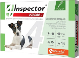 Капли Inspector Quadro для собак 4-10 кг, Инспектор Квадро 3 пипетки 4 -10 кг
