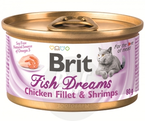 Brit Fish Dreams консервы для кошек 80 г тунец+кальмар